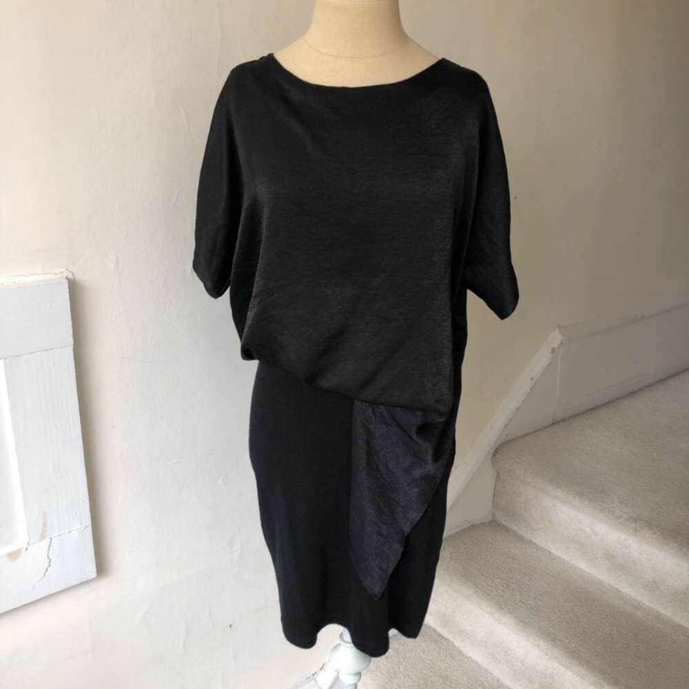 Anthropologie Amadi Sandy Tuck Black Mixed Media Short Sleeve Dress Size SP